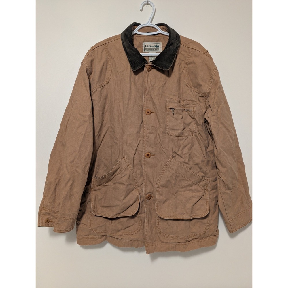 LL Bean Jacket Men's XXL Reg Brown Canvas Barn Chore Coat Flannel Cotton Lined